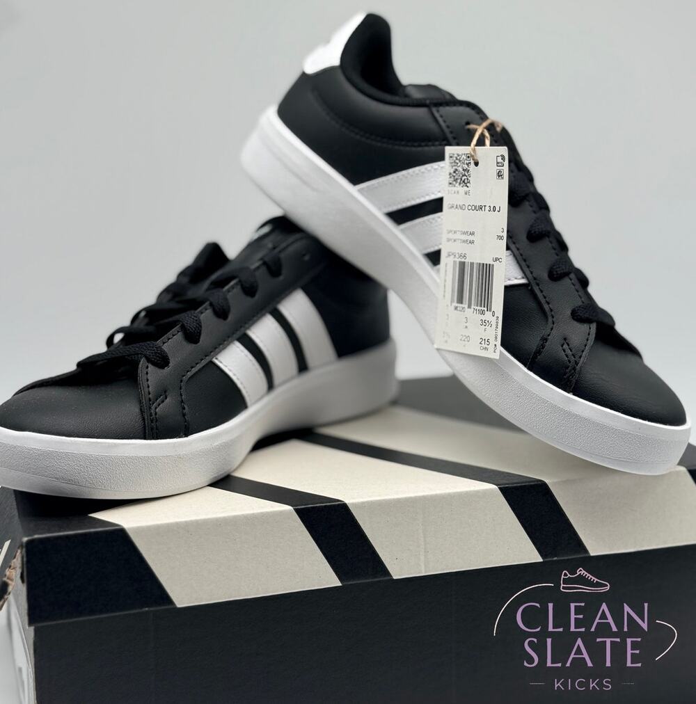 Adidas Grand Court 3.0 J · Black/White · Youth Size US 3.5 (UK 3 / EUR 35.5)